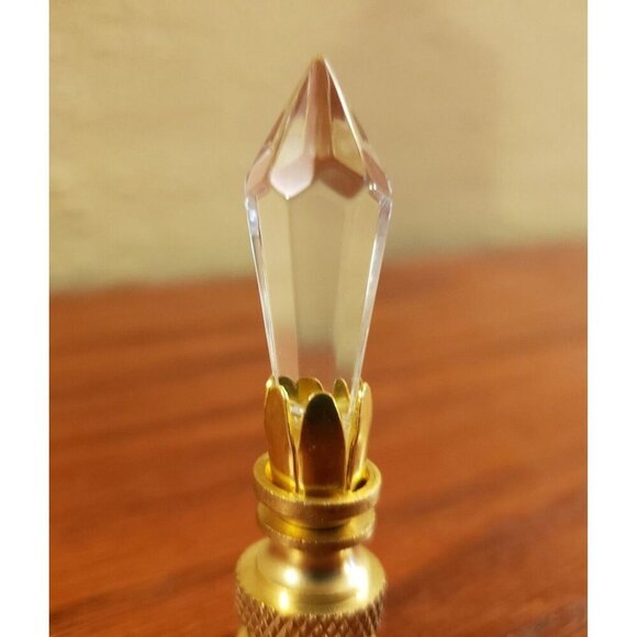 Crystal Lamp Finial Faceted Cone Shape Brass Base 2.5" Single - Picture 3 of 5